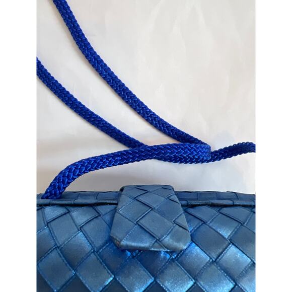 REGALE SMALL BLUE SATIN INTRECCIATO CLUTCH CROSSBODY PURSE WITH CORD STRAP - Picture 5 of 13